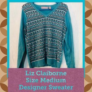 ❄️Liz Claiborne vintage Med designer print sweater